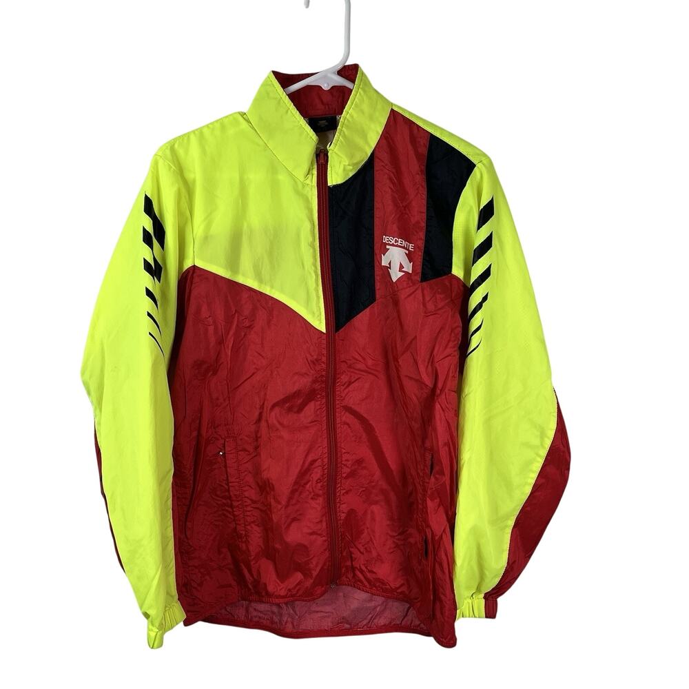Vintage 90s Descente Colorblock Jacket Windbreaker Neon Yellow Red Mens M